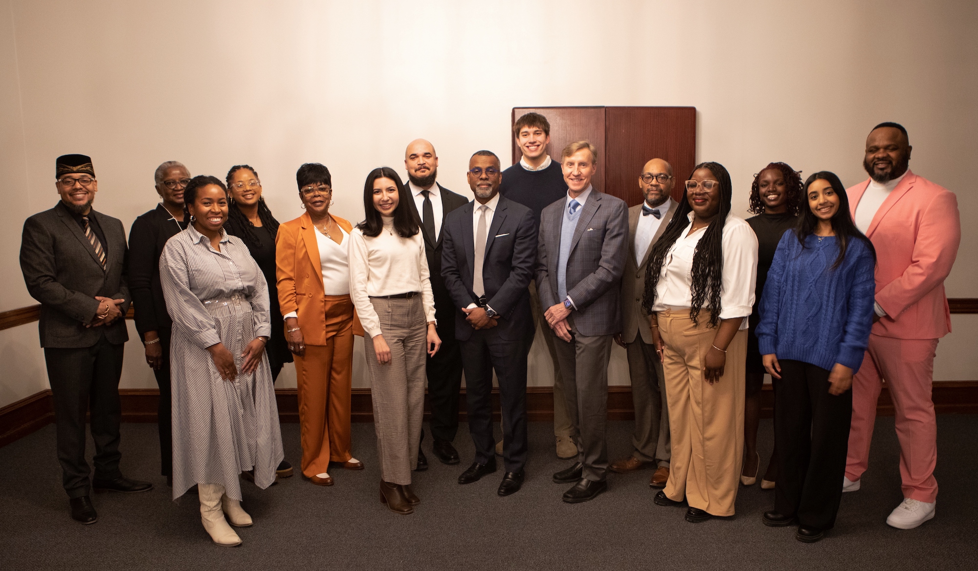 Interim President J. Larry Jameson and guest speaker Eddie Glaude Jr. stand with staff and award winners. (Image: Damien Townsville)