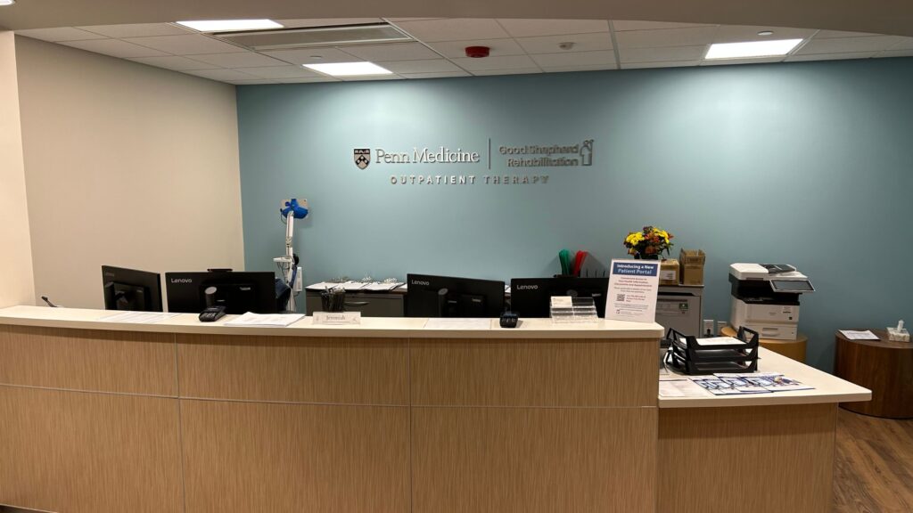 The front desk of Penn Medicine | Good Shepherd Rehabilitation Outpatient Therapy at University City