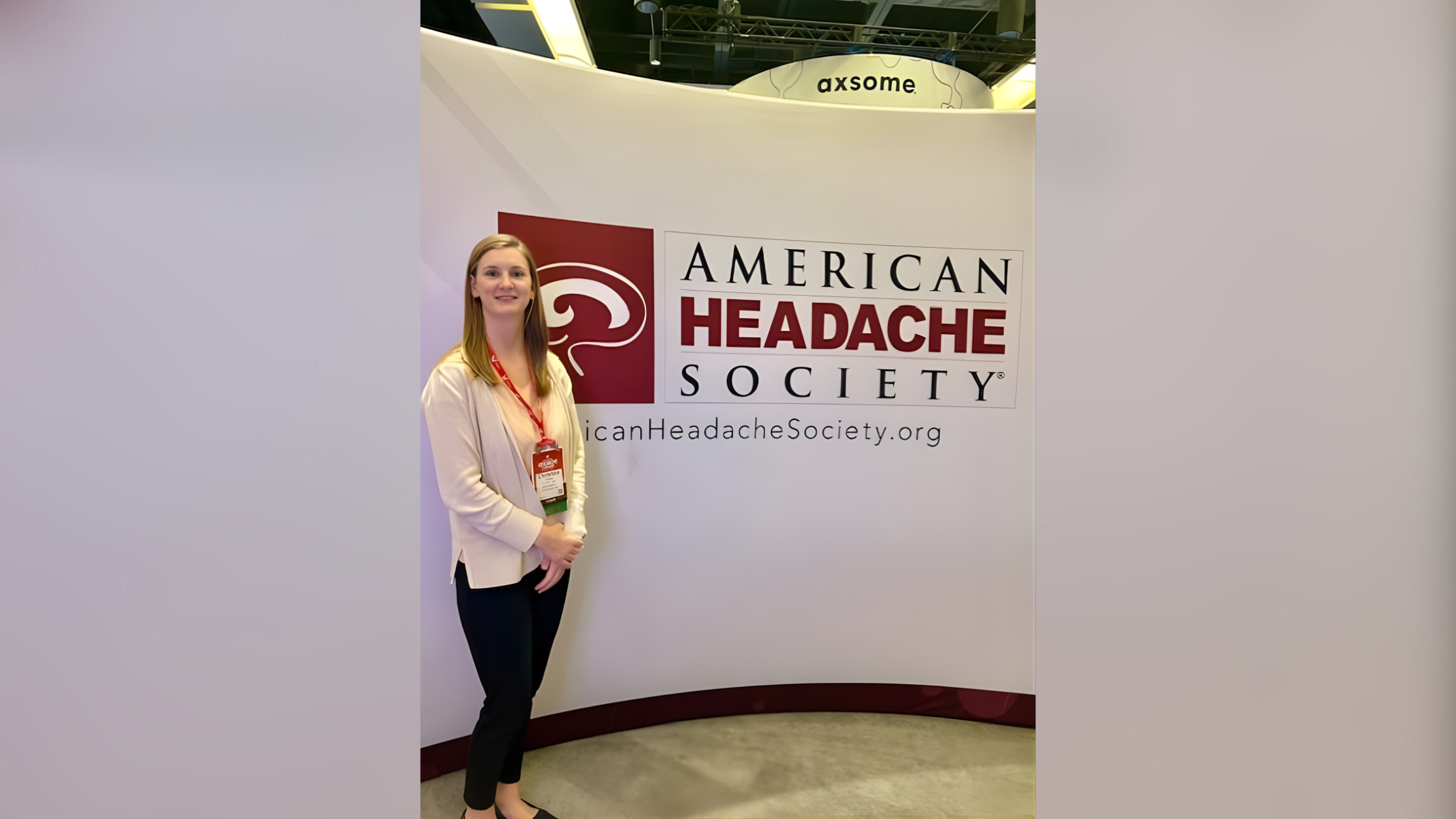 Christina Pettet, PT, DPT, with the American Headache Society logo in the background